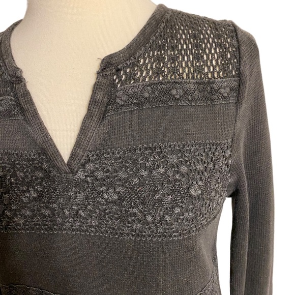 Lucky Brand Washed Black Thermal Crochet Top - Picture 2 of 4